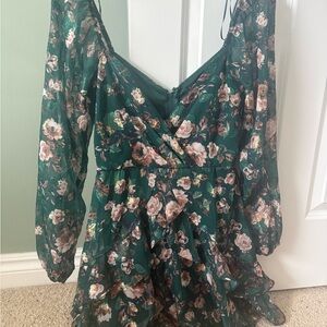 Trixxi Green Floral Long Sleeve Dress